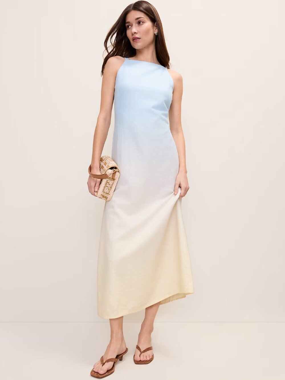 Ann Taylor Petite Weekend Ombre Midi Dress in Linen Blend-size 2P/petite 2-NWT